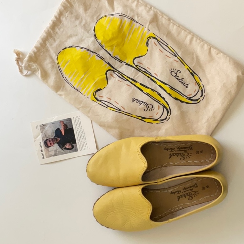 Sabah size 40 9 Yellow. Women’s Leather Shoes. Handmade in Turkey. Cute Slip-On